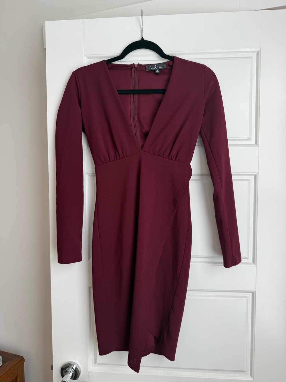 Lulu's Wine Burgundy Long-Sleeve V-Neck Sheath Dress